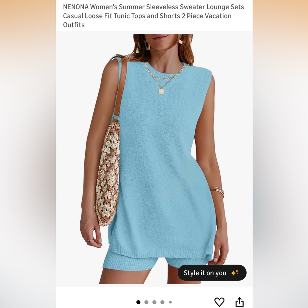 Light Blue Knit Sweater and Short Set